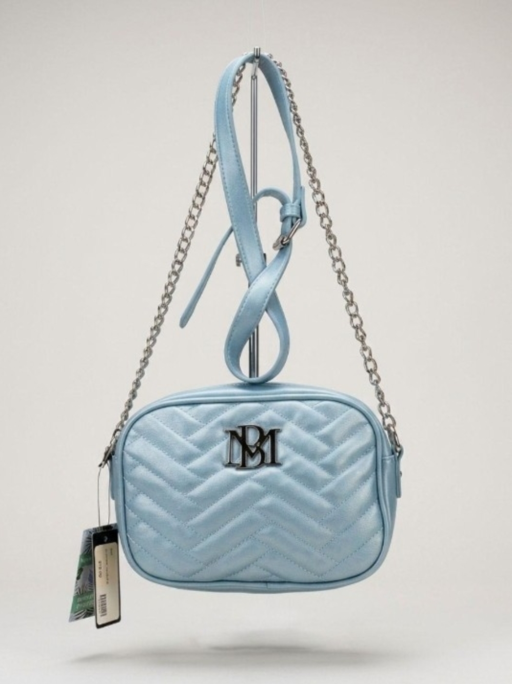 Badgley Mischka Light Blue Quilted Camera Bag with Chain Strap